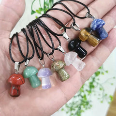Pink Crystal Mushroom Pendant Necklace Positive Energy Christmas Gift