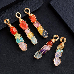 5pcs Colorful Stone Mesh Necklace 7 Chakra Love Pendant