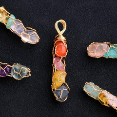 5pcs Colorful Stone Mesh Necklace 7 Chakra Love Pendant