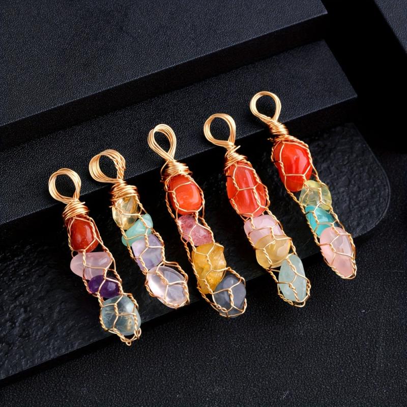 5pcs Colorful Stone Mesh Necklace 7 Chakra Love Pendant