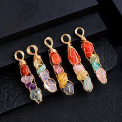 5pcs Colorful Stone Mesh Necklace 7 Chakra Love Pendant