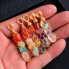 5pcs Colorful Stone Mesh Necklace 7 Chakra Love Pendant