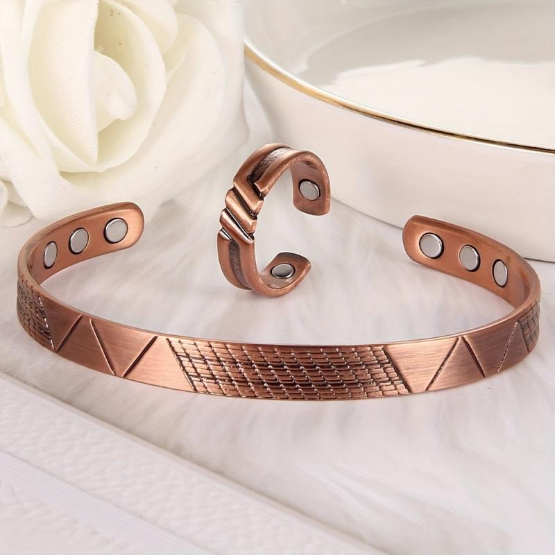 Women's Copper Magnetic Bracelet & Rings Set