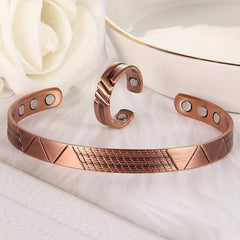 Women's Copper Magnetic Bracelet & Rings Set