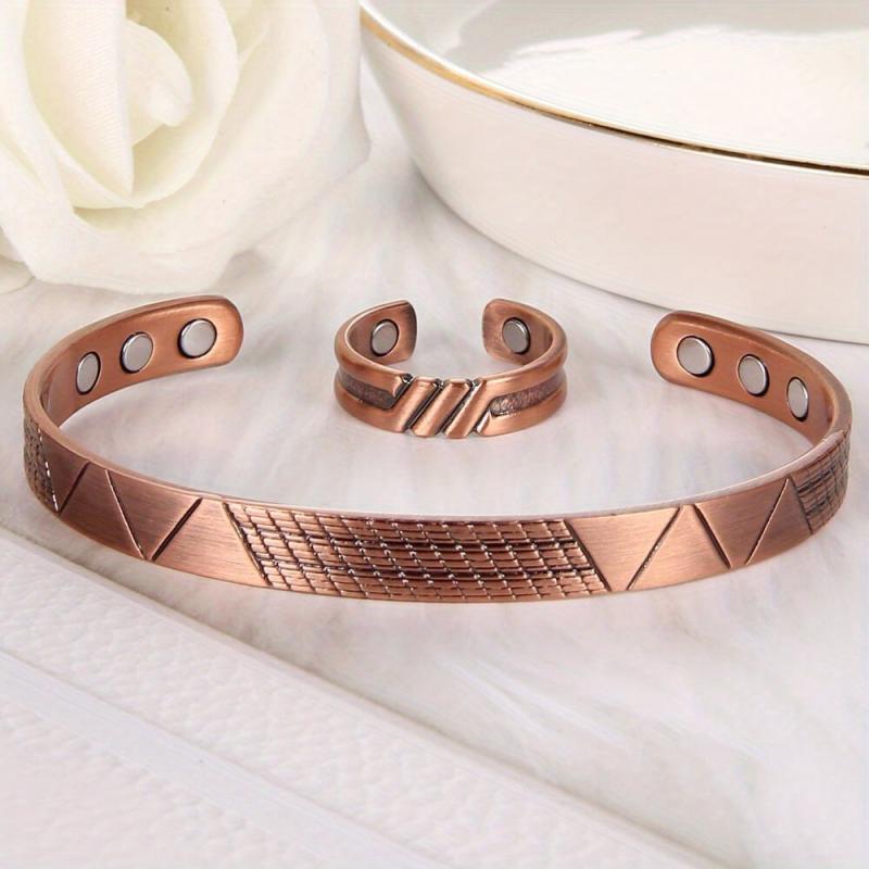Women's Copper Magnetic Bracelet & Rings Set