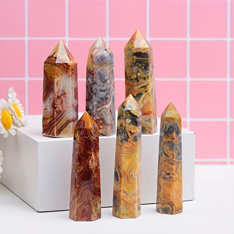 Mexican Crazy Lace Agate Crystal Towers Single Pointed Hexagons