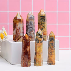 Mexican Crazy Lace Agate Crystal Towers Single Pointed Hexagons