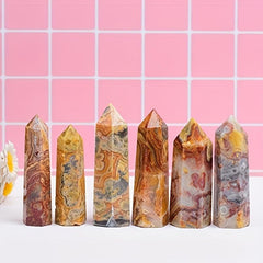 Mexican Crazy Lace Agate Crystal Towers Single Pointed Hexagons
