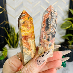 Mexican Crazy Lace Agate Crystal Towers Single Pointed Hexagons