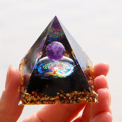 Amethyst Crystal Ball Orgone Pyramid for Positive Energy & Stress Reduction