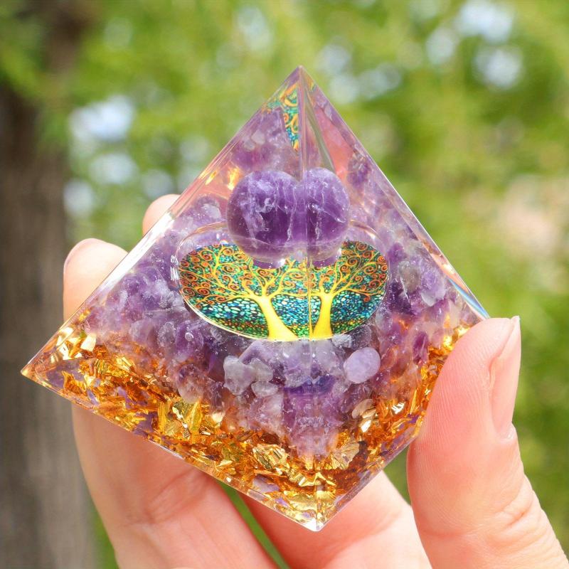 Amethyst Crystal Ball Orgone Pyramid for Positive Energy & Stress Reduction