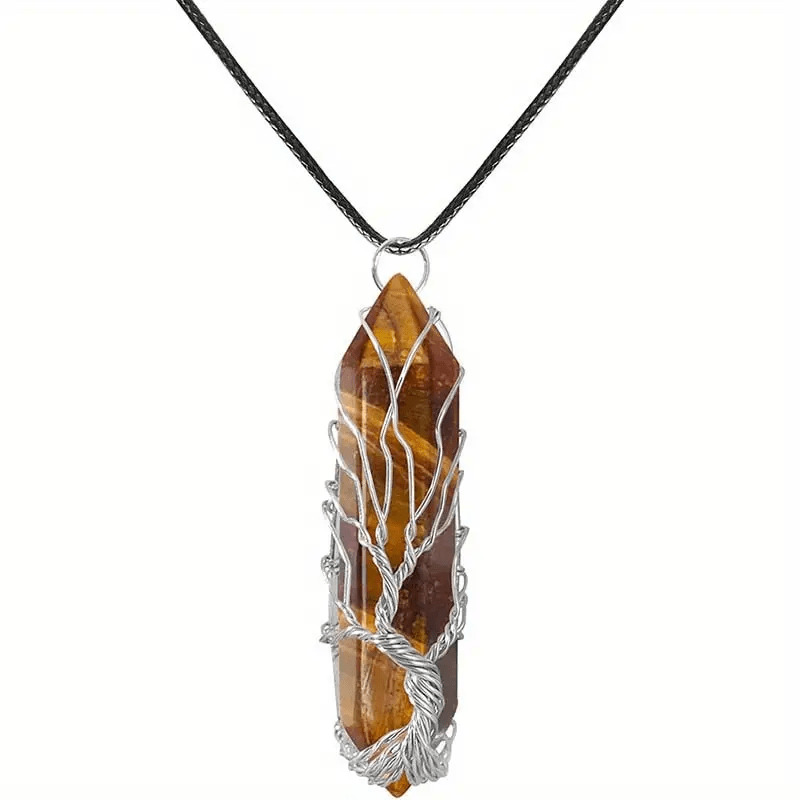 Tree Of Life Wire Wrapped Quartz Necklace Amethyst Reiki Crystal Pendant