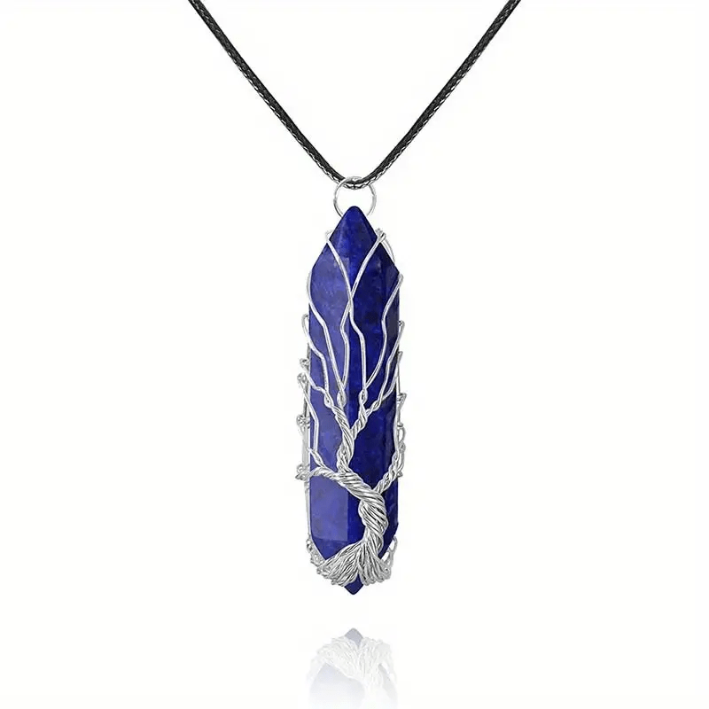 Tree Of Life Wire Wrapped Quartz Necklace Amethyst Reiki Crystal Pendant