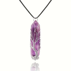 Tree Of Life Wire Wrapped Quartz Necklace Amethyst Reiki Crystal Pendant