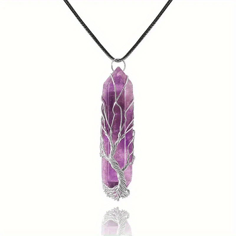 Tree Of Life Wire Wrapped Quartz Necklace Amethyst Reiki Crystal Pendant