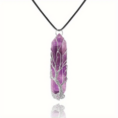 Tree Of Life Wire Wrapped Quartz Necklace Amethyst Reiki Crystal Pendant
