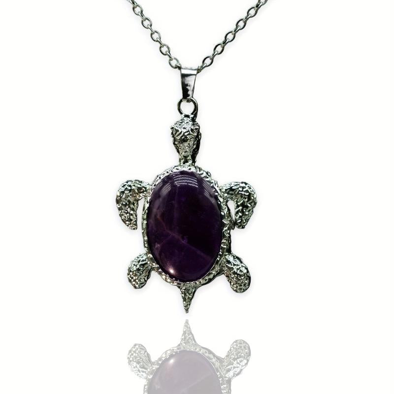 Tortoise Denier Ellipse Crystal Pendant Necklace
