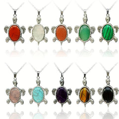 Tortoise Denier Ellipse Crystal Pendant Necklace