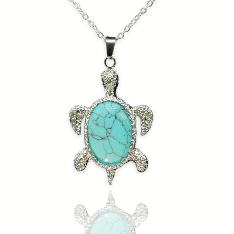Tortoise Denier Ellipse Crystal Pendant Necklace