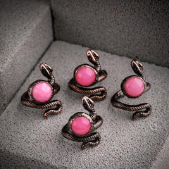 Snake Pearl Vintage Ring Adjustable Natural Stone Powder Crystal Gems
