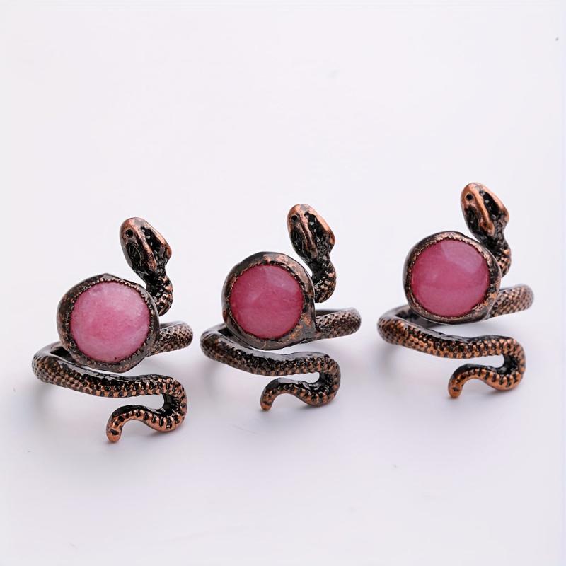 Snake Pearl Vintage Ring Adjustable Natural Stone Powder Crystal Gems