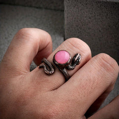 Snake Pearl Vintage Ring Adjustable Natural Stone Powder Crystal Gems
