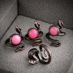 Snake Pearl Vintage Ring Adjustable Natural Stone Powder Crystal Gems