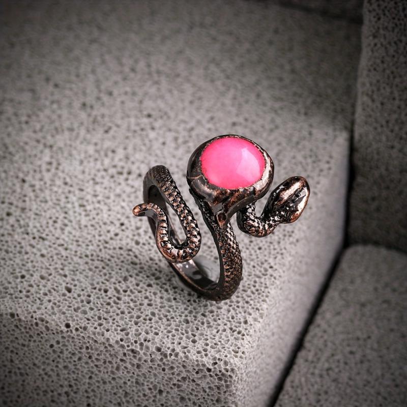 Snake Pearl Vintage Ring Adjustable Natural Stone Powder Crystal Gems