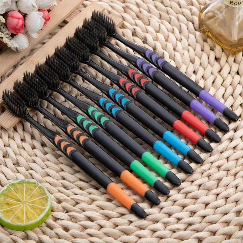 Bamboo Charcoal Soft Toothbrushes for Sensitive Gums - Set of 10