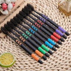 Bamboo Charcoal Soft Toothbrushes for Sensitive Gums - Set of 10