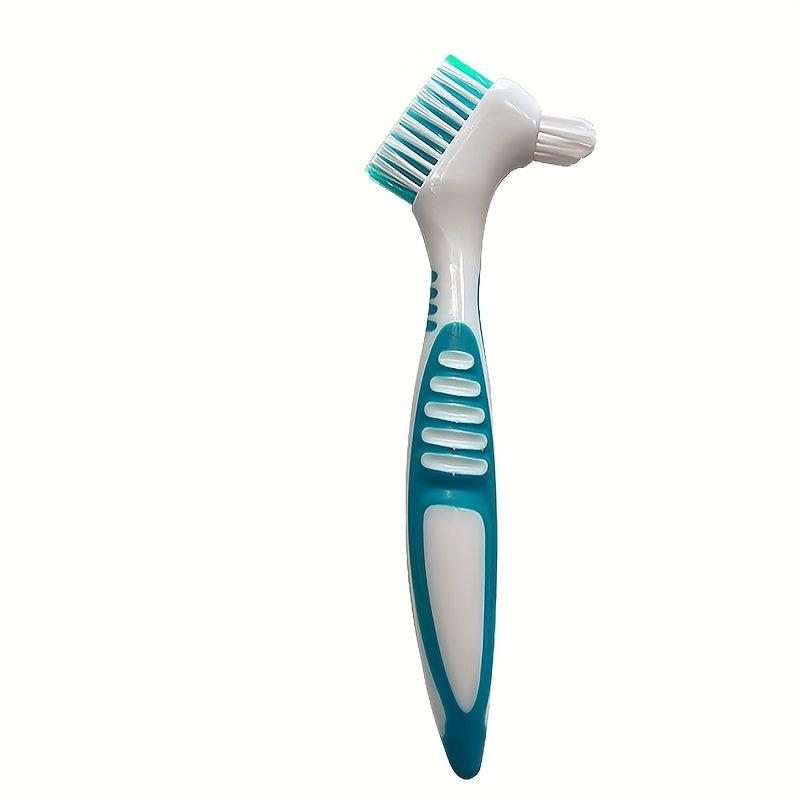 2PCS Denture Toothbrushes Double Sided Layered Bristles Rubber Handle