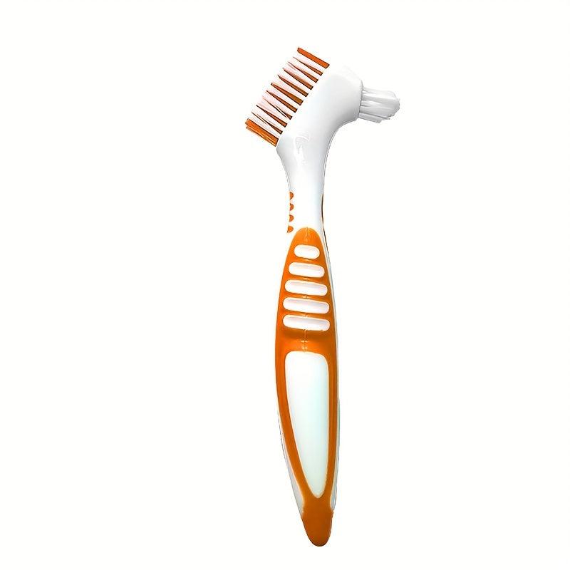 2PCS Denture Toothbrushes Double Sided Layered Bristles Rubber Handle