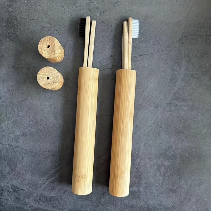 Bamboo Toothbrush Tube & 2 Soft Bristle Brushes