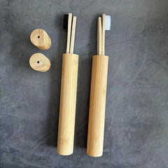 Bamboo Toothbrush Tube & 2 Soft Bristle Brushes