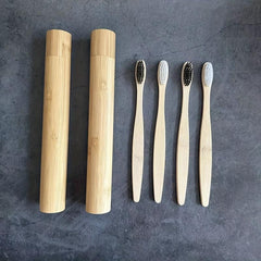 Bamboo Toothbrush Tube & 2 Soft Bristle Brushes