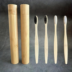 Bamboo Toothbrush Tube & 2 Soft Bristle Brushes
