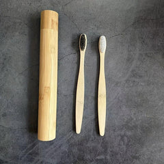 Bamboo Toothbrush Tube & 2 Soft Bristle Brushes