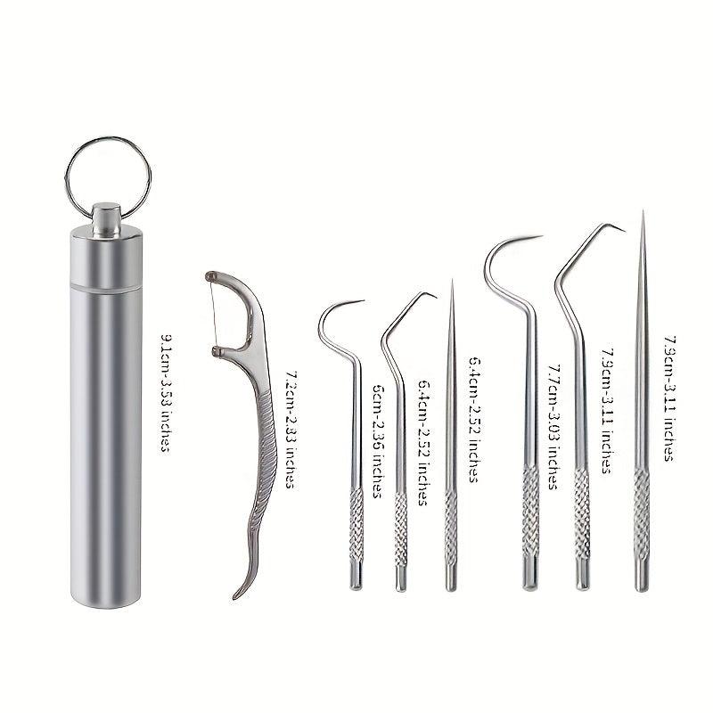 7pcs Stainless Steel Oral Cleaning Toothpick Floss Set with Storage Tube