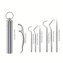 7pcs Stainless Steel Oral Cleaning Toothpick Floss Set with Storage Tube