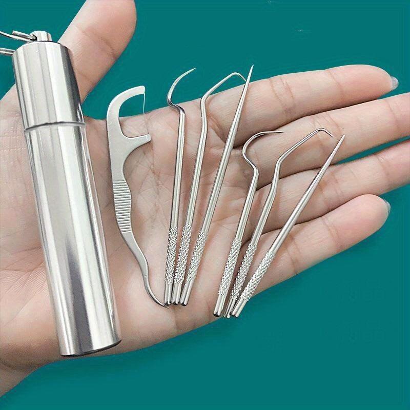 7pcs Stainless Steel Oral Cleaning Toothpick Floss Set with Storage Tube