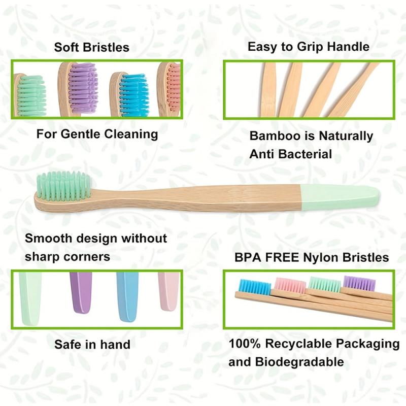 10-Pack Colorful Soft Bristle Bamboo Toothbrushes