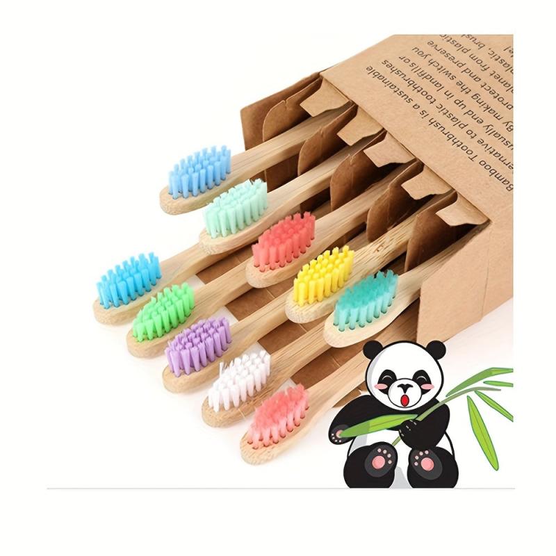 10-Pack Colorful Soft Bristle Bamboo Toothbrushes