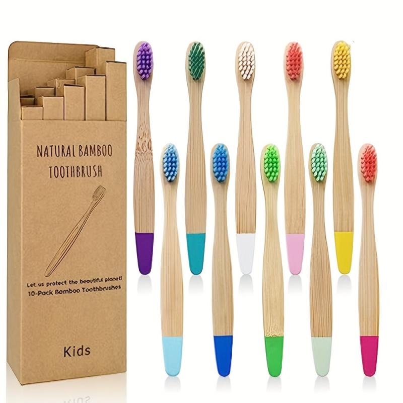 10-Pack Colorful Soft Bristle Bamboo Toothbrushes