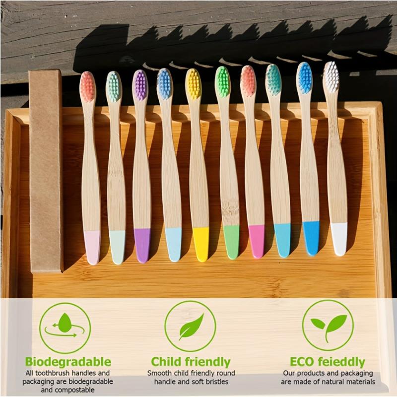 10-Pack Colorful Soft Bristle Bamboo Toothbrushes