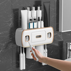 Automatic Toothpaste Dispenser & Brush Holder With Squeezer Device