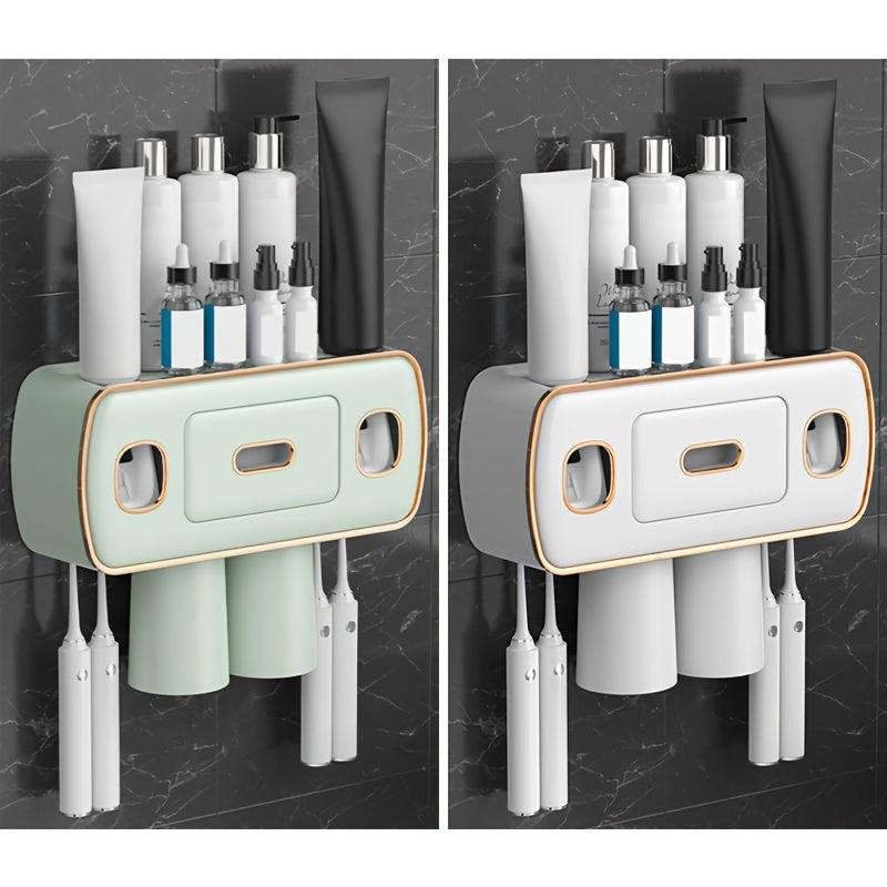 Automatic Toothpaste Dispenser & Brush Holder With Squeezer Device