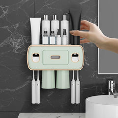 Automatic Toothpaste Dispenser & Brush Holder With Squeezer Device