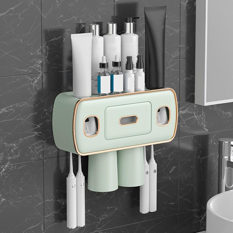 Automatic Toothpaste Dispenser & Brush Holder With Squeezer Device