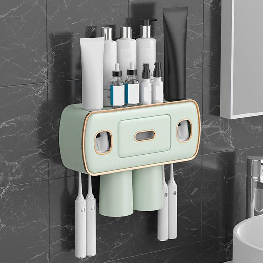 Automatic Toothpaste Dispenser & Brush Holder With Squeezer Device