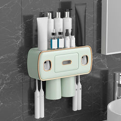 Automatic Toothpaste Dispenser & Brush Holder With Squeezer Device